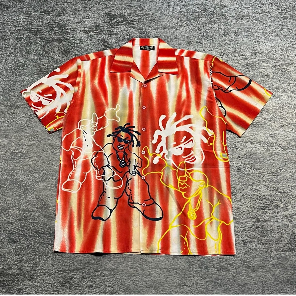 Vintage CNYC Button‎ Up Shirt Mens Medium Red Hip-Hop Oversized Y2K 2000s